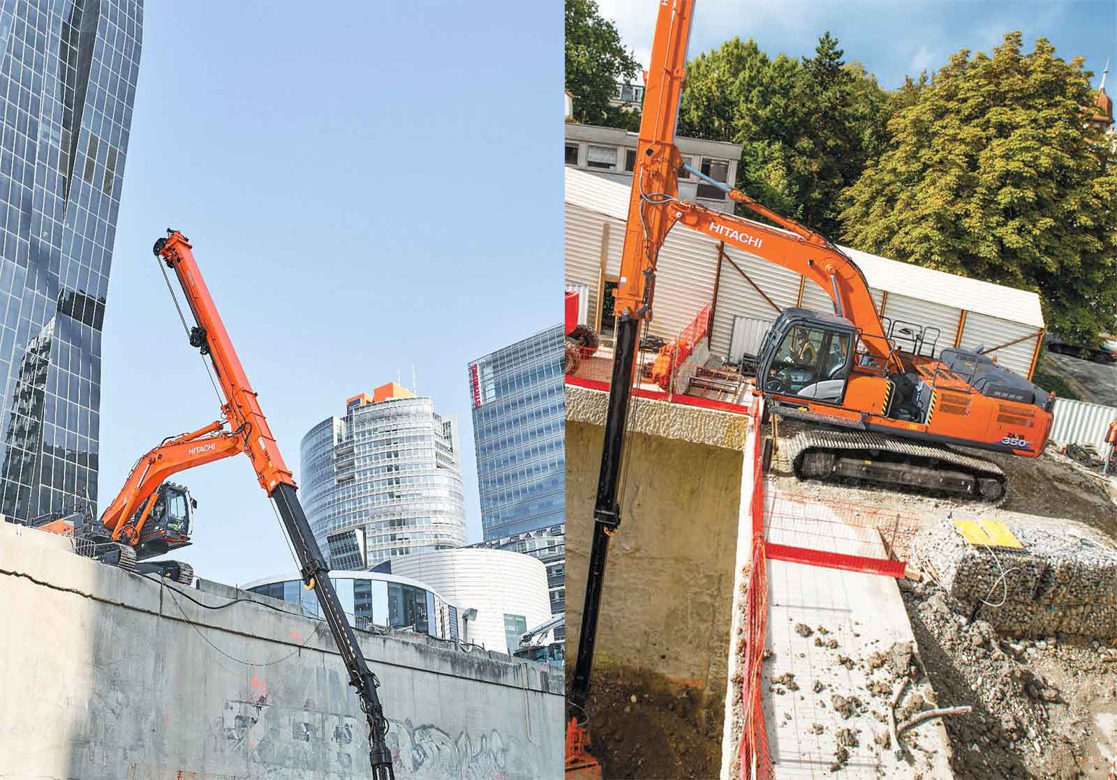Máy đào gầu ngoạm cần thụt thò Hitachi có khả năng đào đất từ độ sâu đáng kể bên dưới mặt đất